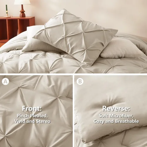 Miniatura 4 de CozyLux - Juego de edredón tamaño individual con sábanas Beige, 5 piezas, ropa de cama en una bolsa con pinzas, juego de cama tamaño individual