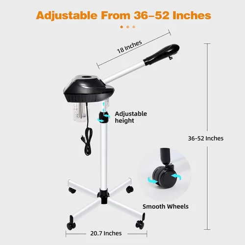 Miniatura 6 de Vaporizador Facial Profesional sobre Ruedas con Configuración de Tiempo, Vaporizador para Esteticistas con Más Vapor para Limpieza Profunda e