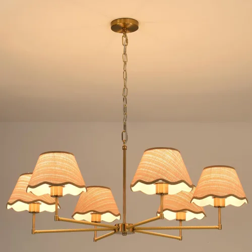 Miniatura 6 de Candelabro de ratán bohemio de 6 luces de 39 pulgadas, lámpara colgante de ratán con pantalla tejida a mano, altura ajustable, lámpara de comedor