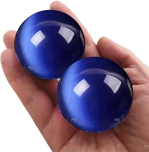 Bolas Baoding de cristal de ojo de tigre de gato artificial azul rey de 1.57 pulgadas, bolas de salud chinas de cuarzo curativo para terapia de #2