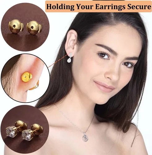 Miniatura 4 de DELECOE 2 pares de parte trasera de aretes de plata de ley 925, parte trasera de aretes chapados en oro de 18 quilates, hipoalergénica, con bloqueo
