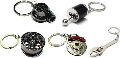GT//Rotors Cinco piezas de llaveros de autopartes - Turbo, cambio manual de seis velocidades, rueda, rotor de freno rojo, llave mini Negro