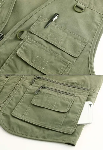 Miniatura 6 de Chaleco de viaje casual Safari para hombre, 16 bolsillos, chaleco de trabajo al aire libre, chaqueta sin mangas, chaqueta de pesca, senderismo