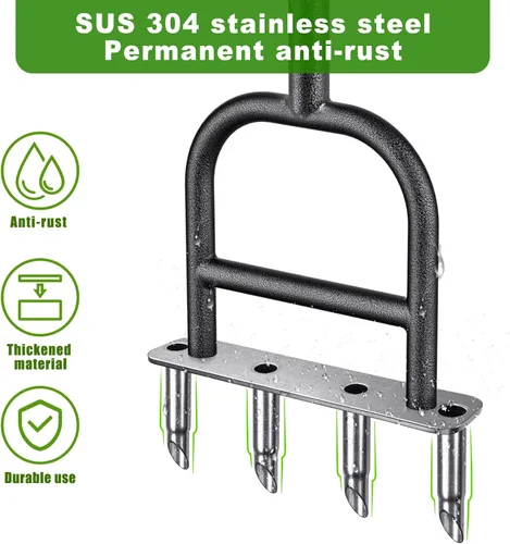 Miniatura 2 de Herramienta aireadora de extracción de césped, aireador de enchufe manual de 4 núcleos de acero inoxidable para aireación de patio y césped