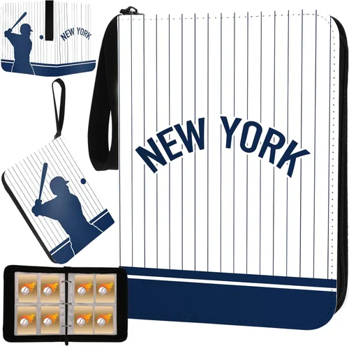 Miniatura 13 de Carpeta de tarjetas de béisbol con mangas, 900 bolsillos, color blanco, Nueva York, 3 anillos, para tarjetas coleccionables, regalo NY-Blanco