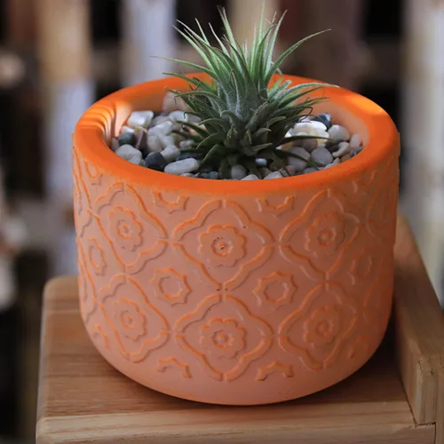 Miniatura 3 de Molde de silicona para maceta de flores redonda de hormigón con patrón vintage, molde de jarrón para plantas suculentas de yeso, molde