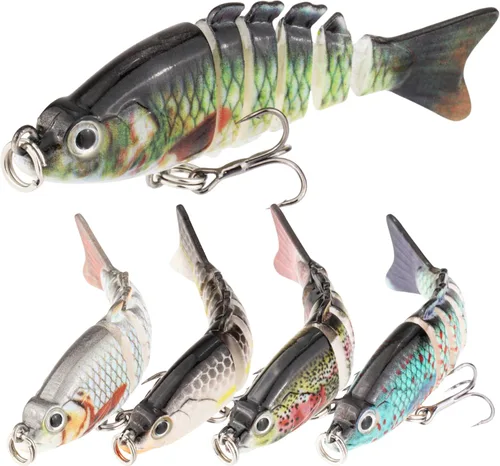 Miniatura 9 de 5 piezas de señuelos de pesca realistas – Cebo multiarticulado para lubina, trucha, crappie, lucioperca, lucio, acción realista con ojos de pez 3D