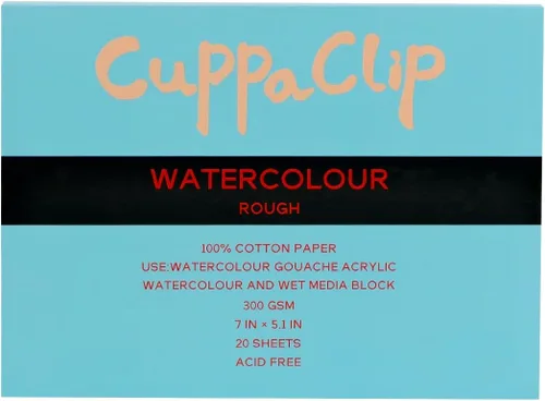 CuppaClip Bloque de papel para acuarela, papel de arte de algodón puro 300GSM (140LB) libre de ácidos, 20 hojas, suministros de arte en acuarela