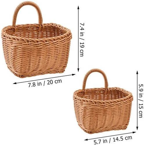 Miniatura 6 de ABOOFAN Cesta colgante de ratán, 2 piezas, tejida en la pared con ganchos, cesta de almacenamiento de frutas y verduras para utensilios de papa