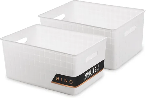 BINO Cestas de almacenamiento de plástico grandes - blancas | THE STABLE COLLECTION | Almacenamiento multiusos | Organizador de gabinete rectangular