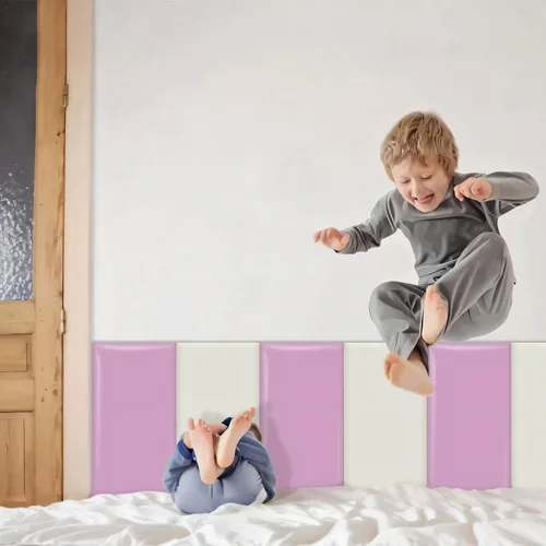 Miniatura 5 de Acolchado de pared para niños, paneles de pared tapizados para cabecera, despegar y pegar, almohadilla de protección de pared para tatami, Púrpura