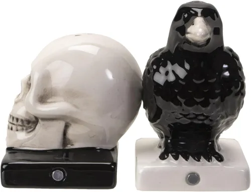 Miniatura 4 de Pacific Giftware Quoth The Raven - Juego de salero y pimentero de cerámica para Halloween
