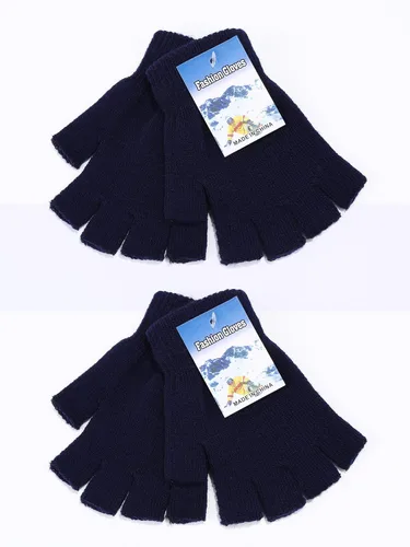 Miniatura 5 de SATINIOR 2 pares de guantes unisex de medio dedo para invierno, elásticos, sin dedos, talla común