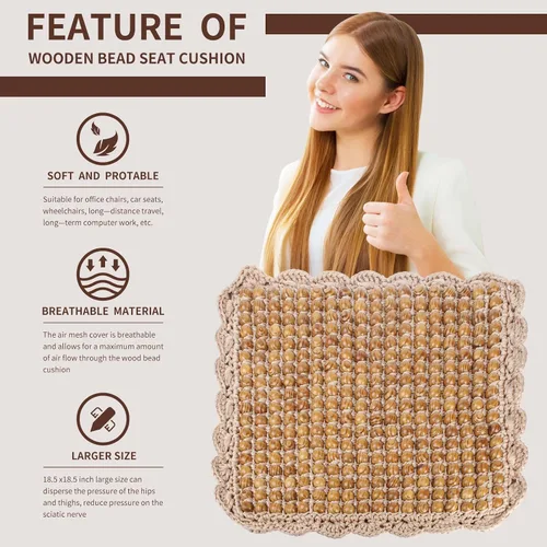 Four Seasons - Cojín para asiento de automóvil con cuentas de madera de olivo natural, cómodo y fresco para masaje de verano (cuadrado) para camión,