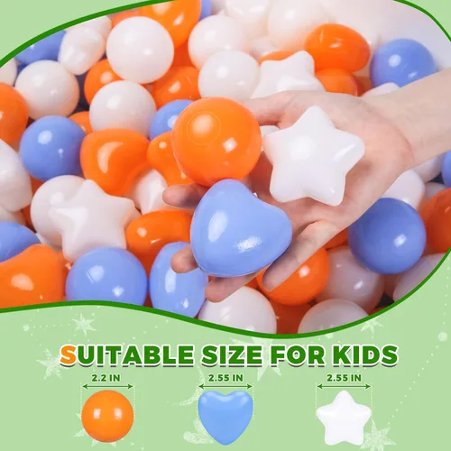 Miniatura 7 de Bolas de hoyo de TRENDPLAY en forma de estrella y corazón para niños pequeños - 50, 100, 200, 500 piezas de bolas de plástico para diversión y juego