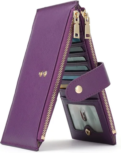Miniatura 15 de GOIACII - Carteras delgadas para mujer con bloqueo RFID, tarjetero con 2 bolsillos con cremallera, monedero fino para mujer, negro (A01 Black)