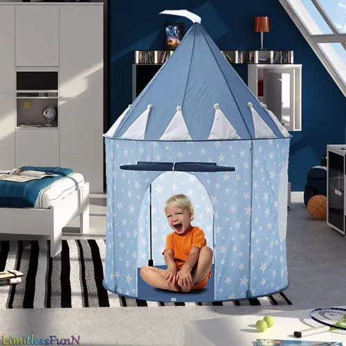 Miniatura 2 de Tienda de campaña y luces de castillo para niños, juguete de casa de juegos para niños, 41 x 53 pulgadas, azul