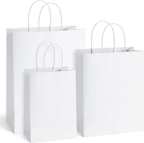 BagDream 75 bolsas de papel kraft de 5 x 3 x 8 y 8 x 4.25 x 10 y 10 x 5 x 13, bolsas de regalo blancas con asas a granel, para manualidades, Blanco