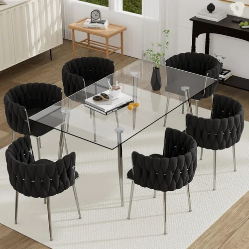 Miniatura 37 de Juego de mesa de comedor de cristal plateado para 2, juego de mesa cuadrada de lujo moderno de 36 pulgadas, juego de mesa de cocina minimalista de 3