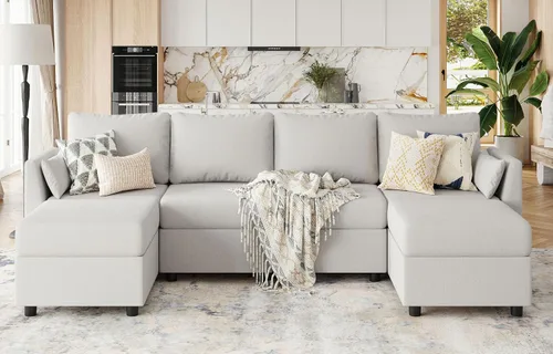 Miniatura 10 de Huatean Home Sofá Seccional Modular de 114.17", Sofá Modular de 6 Asientos con Almacenamiento, Espuma Viscoelástica, Sofás Seccionales Convertibles