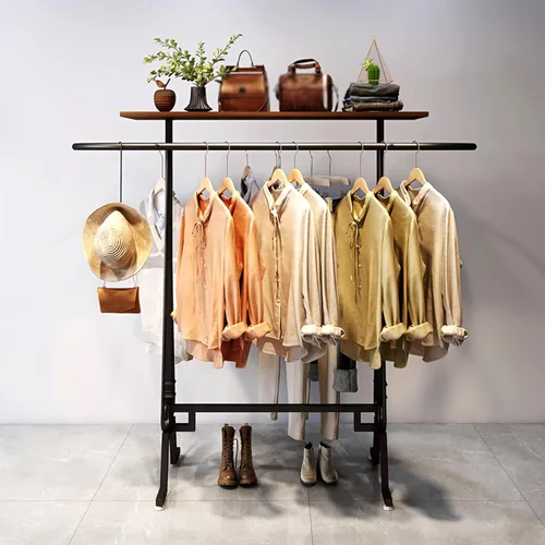 Miniatura 4 de Perchero redondo para ropa, estante de ropa comercial de pie, perchero ovalado de hierro para colgar ropa, para dormitorios, exhibición de Negro