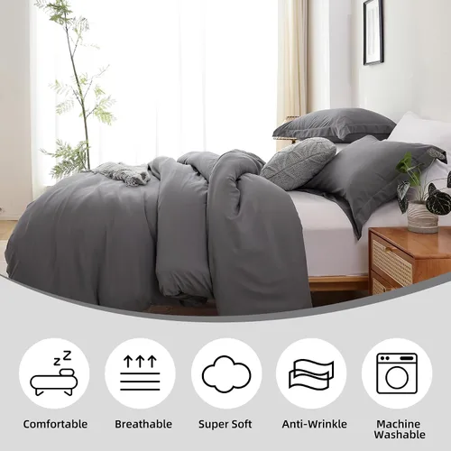 Miniatura 5 de Whitney Home Textile Juego de Funda de Edredón Gris Oscuro Tamaño Twin - 2 Piezas de Lujo Suave Refrescante Funda de Edredón con Cierre