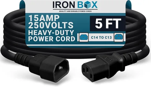 Miniatura 11 de IronBox Electric - Cable de Alimentación C14 a C13 de Servicio Pesado, 15A, 250V, Cable de Extensión para Computadora 14/3 AWG - Cables
