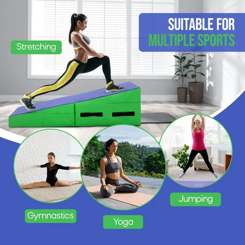 Miniatura 7 de Colchoneta de gimnasia inclinada, esterilla de yoga para gimnasio en casa, alfombrilla de ejercicio plegable con superficie de poliuretano Azul