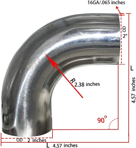 Miniatura 2 de Codo de Mandril de 90 Grados de Acero Inoxidable de 2" - Pared 16GA/.065" - Tramo de 1.5" - Tubería de Codo de Escape de Acero Inoxidable SS304