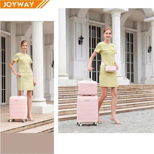 Miniatura 7 de Joyway Equipaje de 5 piezas, equipaje de viaje ligero con cierre TSA, juego de equipaje, maleta con ruedas giratorias para mujer, Rosado