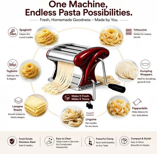 Miniatura 8 de XINGYUEXUAN Máquina para hacer pasta, fabricante de fideos manual de acero inoxidable con cortadores de 0.079 in y 0.157 in, manivela