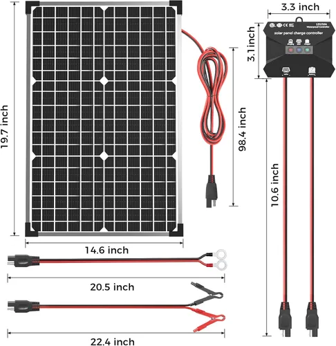 Miniatura 6 de Voltset Kit de panel solar de 30 W, cargador de batería solar de 12 V + controlador de carga MPPT de 10 A + soporte de montaje ajustable, cargador