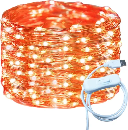Miniatura 25 de RUICHEN Alambre de cobre de 33 pies, 100 luces LED USB con interruptor de encendido/apagado, verde