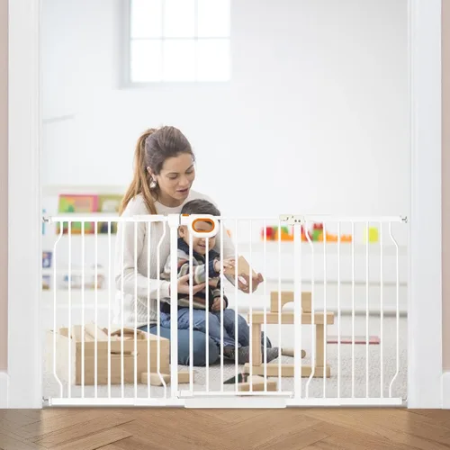 Puerta extra ancha para bebés con puerta montada a presión de 62.2 a 66.9 pulgadas, puertas de seguridad para perros, puertas de seguridad para