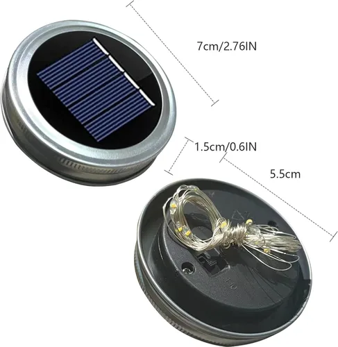 Miniatura 2 de Paquete de 2 tapas de luz solar para tarros de masón Luces solares impermeables con luces de hadas blancas cálidas, encendido/apagado automático