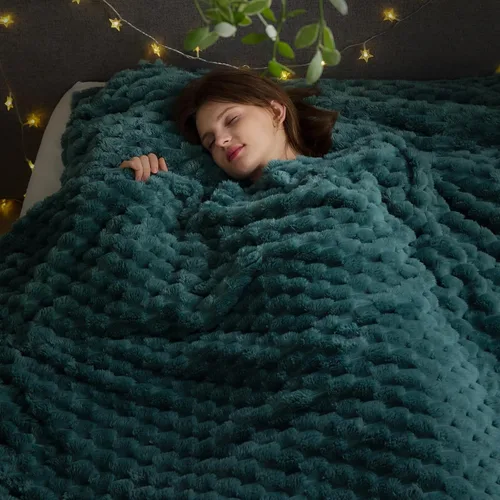 Miniatura 26 de NEWCOSPLAY Manta de Tiro Súper Suave Aqua Franela Sedosa Premium Forro Polar Jacquard Acanalado 3D Ligero Manta de Cama Uso en Todas las Estaciones