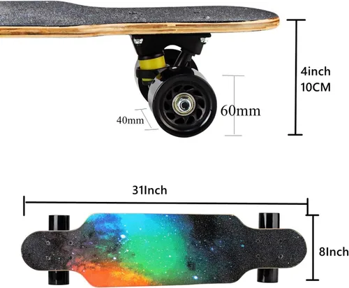 Miniatura 4 de 31" Longboard 7 capas Skateboard Pro Complete Cruiser para crucero, tallado, estilo libre y cuesta abajo con T-Tool
