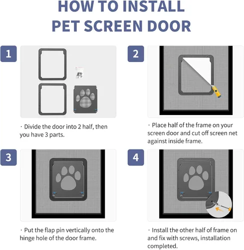Miniatura 4 de Puerta de perro para puerta mosquitera, puerta para mascotas para puerta corrediza de mascotas con cerradura para perros pequeños a grandes