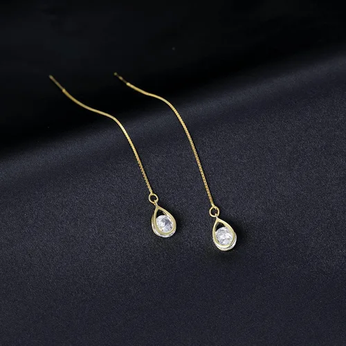 Miniatura 6 de Reffeer Solid 925 Sterling Silver CZ Droplet Chain Dangle Earrings for Women Girls Crystal Dangle Earrings Threader Tassel