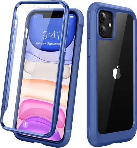 Miniatura 25 de Diaclara - Funda compatible con iPhone 11, carcasa resistente de cuerpo completo con protector de pantalla integrado sensible al tacto y Transparente