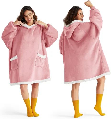 Bedsure Manta con Capucha, Manta Portátil con Capucha como Regalos para Mamá, Regalos de Cumpleaños para Mujeres, Niños y Adolescentes, Sudadera