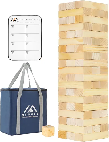 Miniatura 9 de Megwoz Juegos de torre de caída mediana para niños y adultos, 66 bloques de madera de pino de Nueva Zelanda apilados a 3.5 pies, juegos familiares