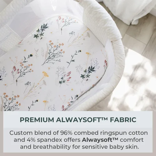 Miniatura 2 de Pobibaby - Paquete de 2 sábanas de moisés de alta calidad para moisés estándar - Tejido de punto de jersey ultrasuave, elegante patrón floral