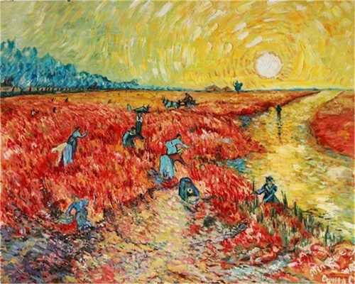 YEESAM ART Pintura por números para adultos, The Red Vineyard de Van Gogh de 16 x 20 pulgadas, lienzo de lino acrílico, kit de pintura de números