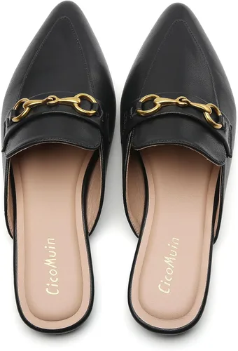 Miniatura 2 de Mules con hebilla para mujer, puntera puntiaguda, sin espalda, planas, deslizantes, zapatos tipo mocasín