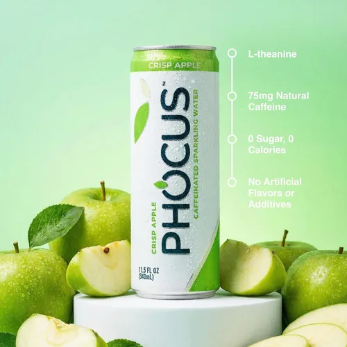 Miniatura 5 de Phocus Energy Boost, manzana crujiente Sin azúcar 75 mg de cafeína + L-teanina 0 calorías Sabores naturales y edulcorantes 11.5 onzas
