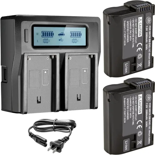 BM Premium Paquete de 2 baterías EN-EL15C y cargador de batería LCD de doble bahía para Nikon Zf, ZR, Z5, Z5 II, Z6, Z6 III, Z7, Z7II, Z8, D780,