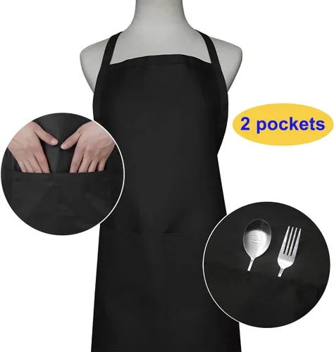 Miniatura 5 de Delantal negro con bolsillos para mujeres, hombres, adultos, chef, juego de 10 delantales de cocina a granel para cocinar, hornear, restaurante