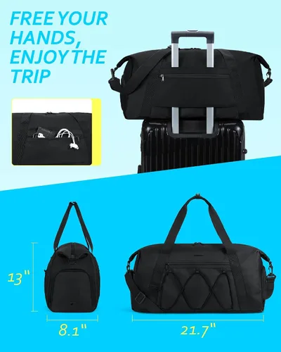 Miniatura 6 de BAGSMART Bolsa de gimnasio con compartimento para zapatos y bolsillo húmedo, bolsa de lona ligera para viajes deportivos, bolsa de transporte