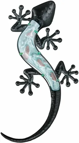 Miniatura 5 de Ebros Gift Gecko de lagarto de metal turquesa grande con cuerpo de vidrio azul, decoración de pared de 18.5 pulgadas de largo, diseño de metal